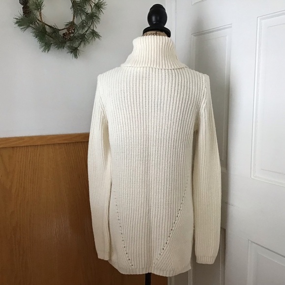 Anthropologie Moth High Low Hem Cowl Neck Knit Ivory Wool Blend Sweater - Picture 8 of 11